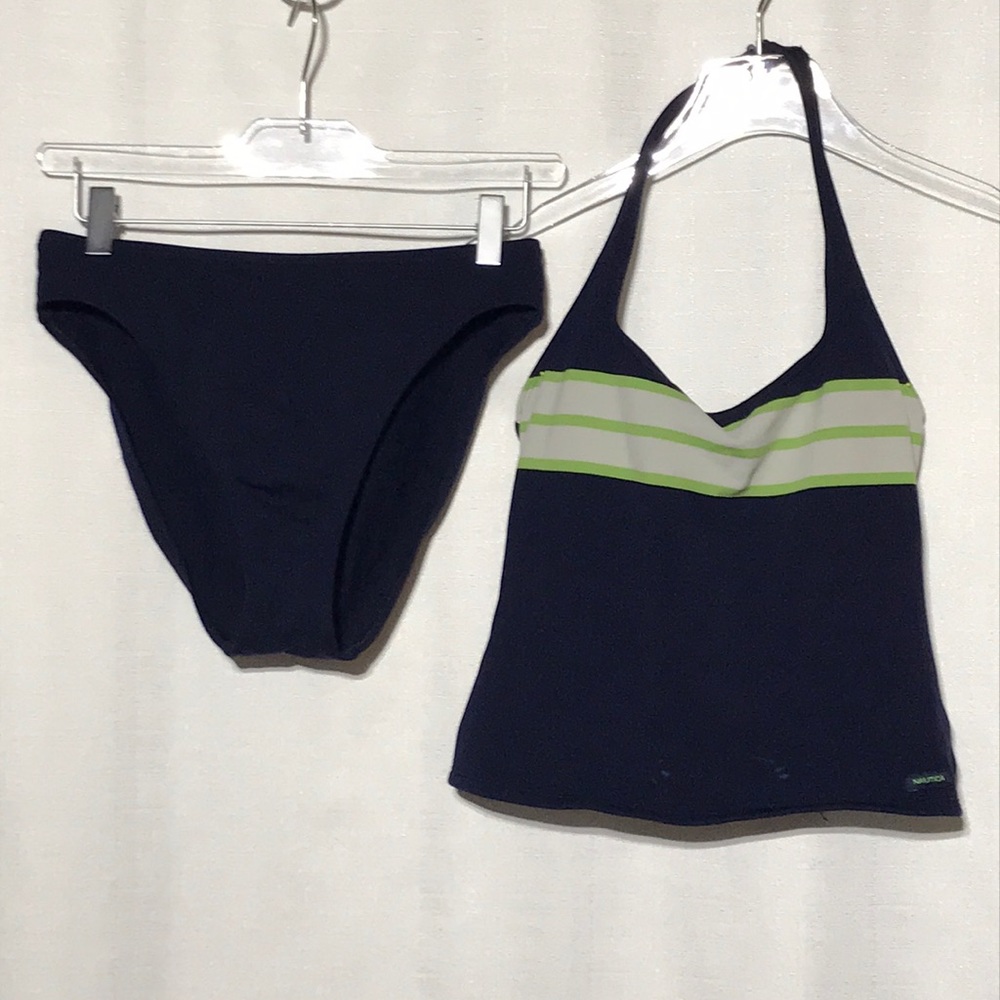 NAUTICA Tankini - Navy Blue w/White & Green Stripe